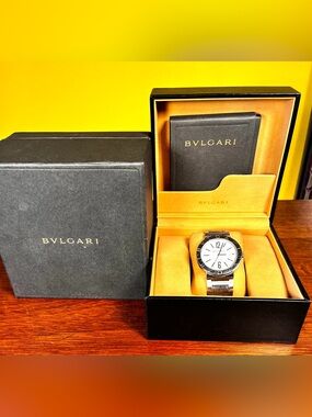 Bulgari Silver Stainless Steel Watch with White Dial